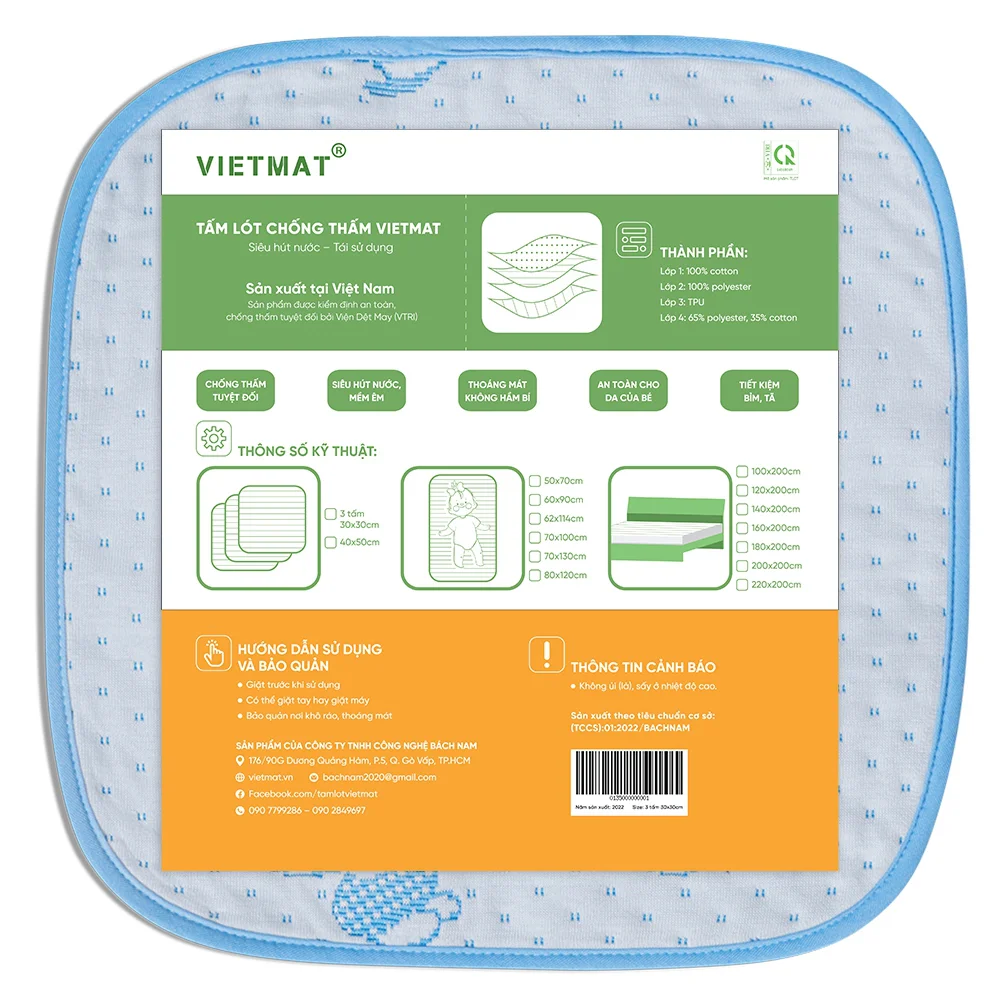Combo 3 tấm lót chống thấm 4 lớp Vietmat size 30x30 màu xanh