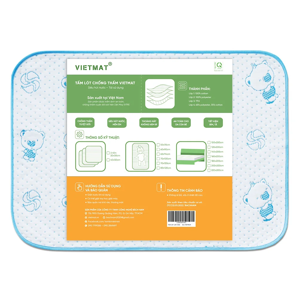 Tấm lót chống thấm 4 lớp Vietmat size 50x70 màu xanh