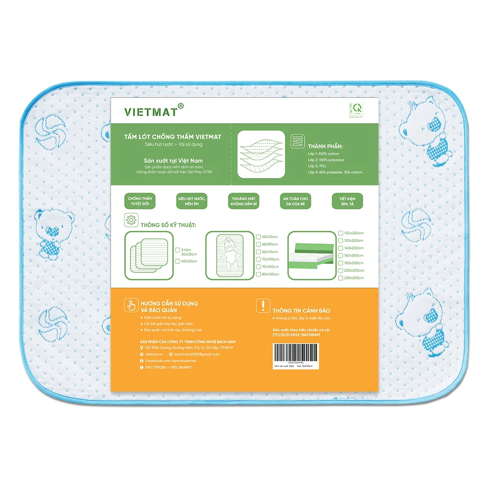 Tấm lót chống thấm 4 lớp Vietmat size 70x100 màu xanh