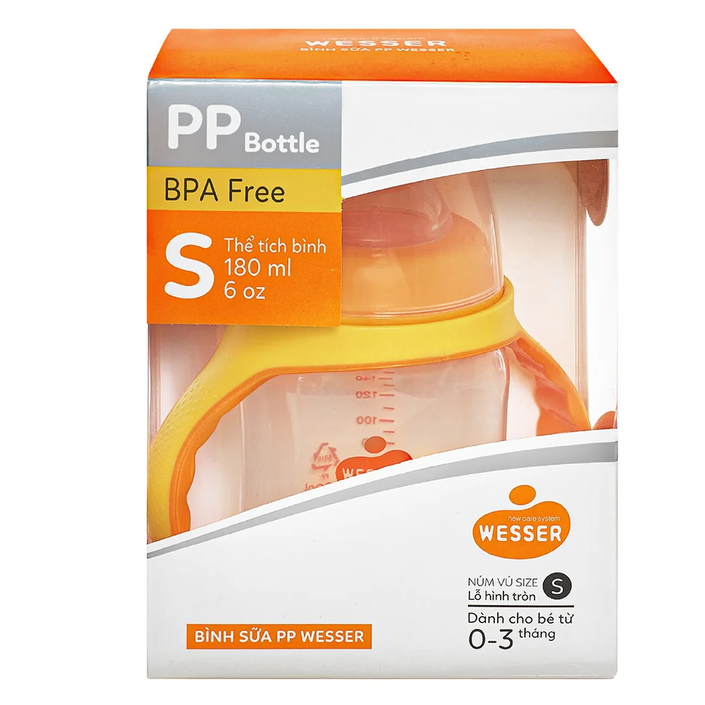 Bình sữa Wesser nhựa PP BPA Free cổ rộng 180ml