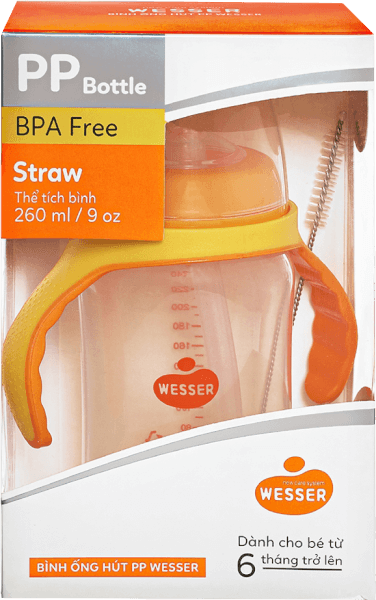 Bình ống hút Wesser nhựa PP BPA Free cổ rộng 260ml