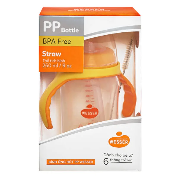 Bình ống hút Wesser nhựa PP BPA Free cổ rộng 260ml
