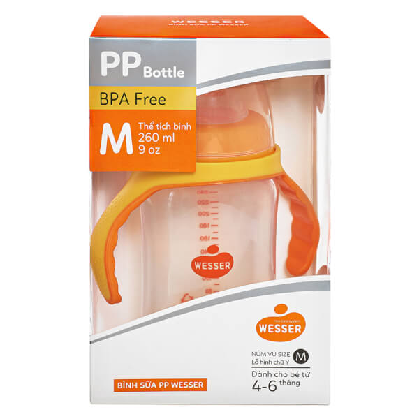 Bình sữa Wesser nhựa PP BPA Free cổ rộng 260ml