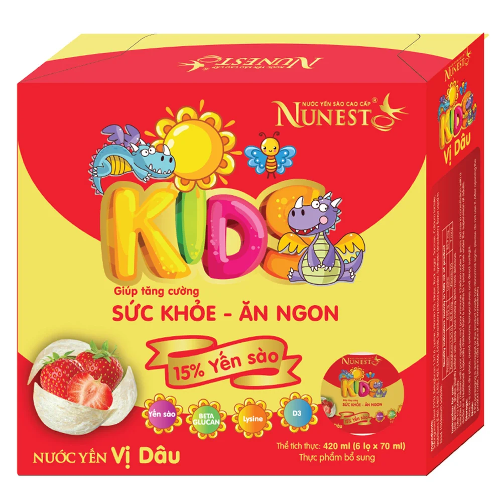 Nước yến sào cao cấp Nunest Kids vị dâu 70ml (Lốc 3+1)