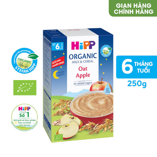 Sản phẩm dinh dưỡng chế biến từ ngũ cốc cho trẻ từ 6-36 tháng tuổi (Bột ngũ cốc Yến mạch, Táo tây hữu cơ chứa sữa) 250g