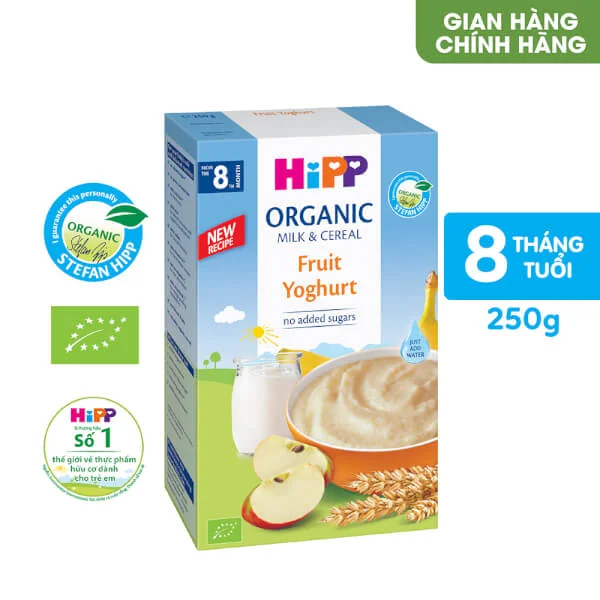 Sản phẩm dinh dưỡng Hipp Organic (Bột sữa dinh dưỡng Hoa quả nhiệt đới, sữa chua) dành cho trẻ từ 8 tháng tuổi