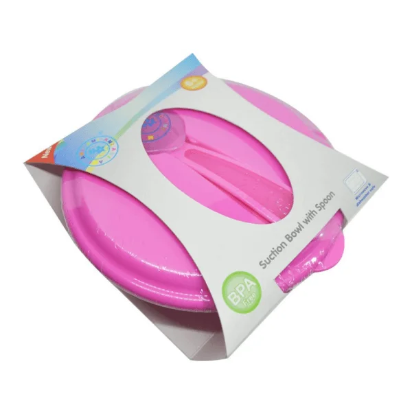 Bát tập ăn đế bám dính kèm nắp muỗng (AM55605, Hồng)