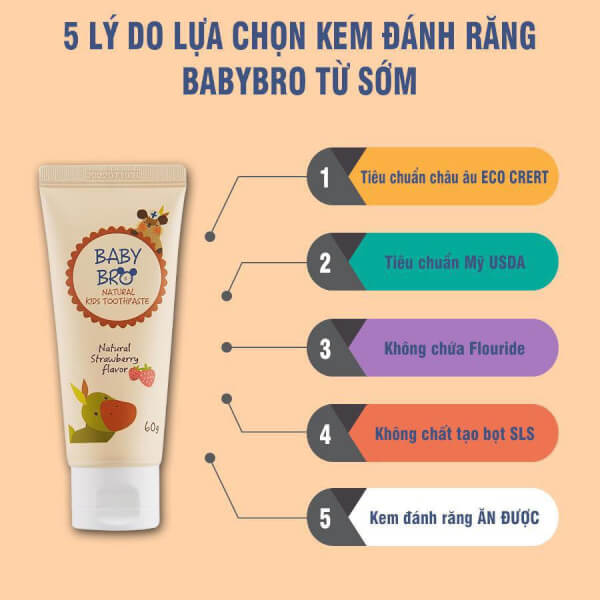 Kem đánh răng hữu cơ trẻ em Baby Bro - 60g