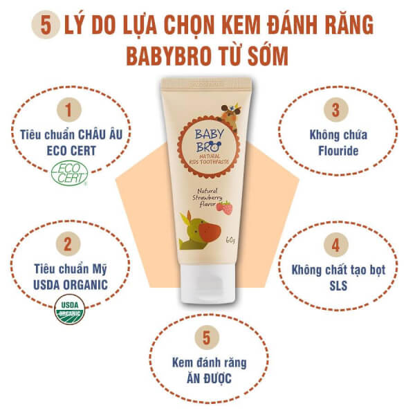 Kem đánh răng hữu cơ trẻ em Baby Bro - 60g