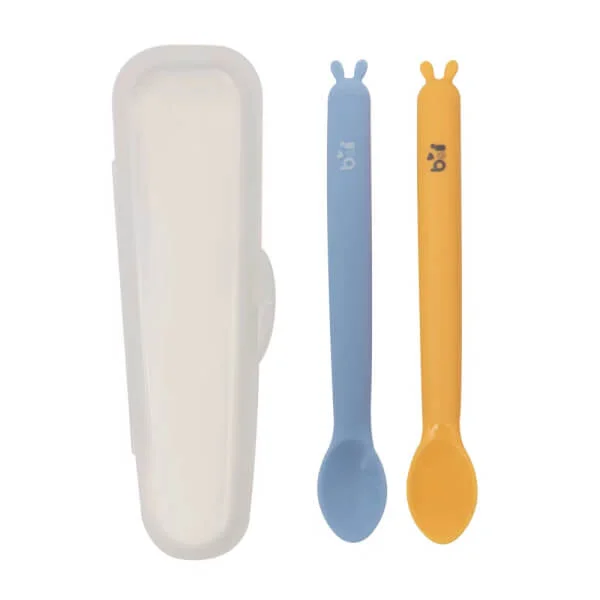 Bộ 2 muỗng silicone tai thỏ Baby&I Hàn Quốc (xanh + vàng)