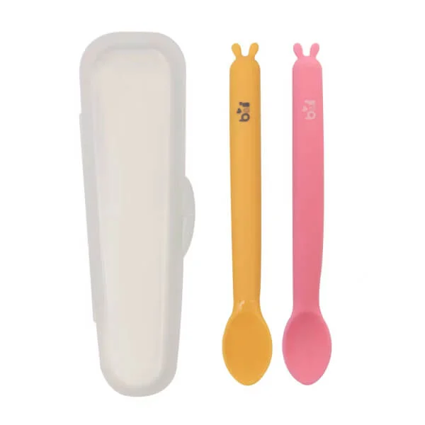 Bộ 2 muỗng silicone tai thỏ Baby&I Hàn Quốc (hồng + vàng)