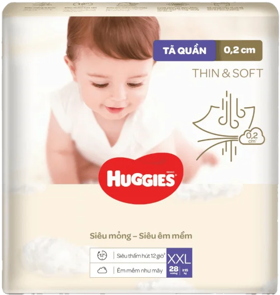 Tã quần Huggies Thin & Soft  (XXL, >15kg, 28 miếng)