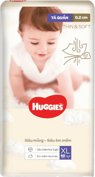 Tã quần Huggies Thin & Soft  (XL, 12-17kg, 62 miếng)