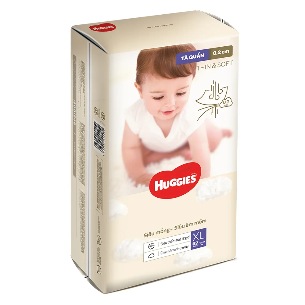 Tã quần Huggies Thin & Soft  (XL, 12-17kg, 62 miếng)