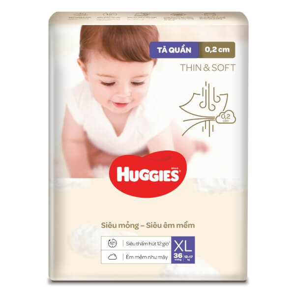 Combo 2 Tã quần Huggies Thin & Soft  (XL, 12-17kg, 36 miếng)