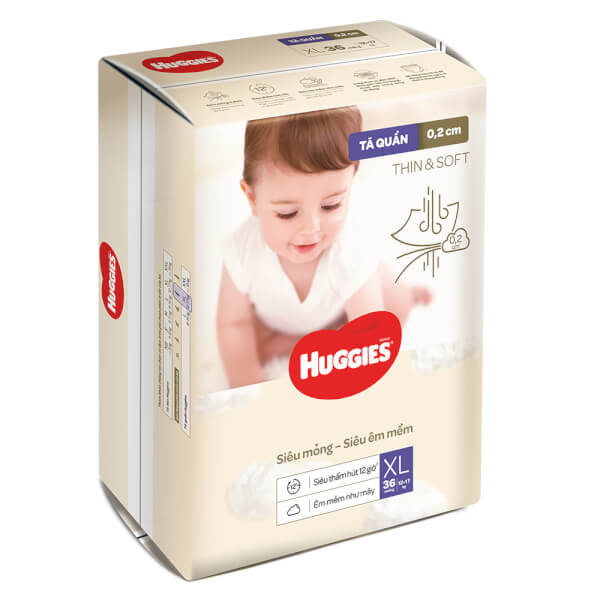 Combo 2 Tã quần Huggies Thin & Soft  (XL, 12-17kg, 36 miếng)