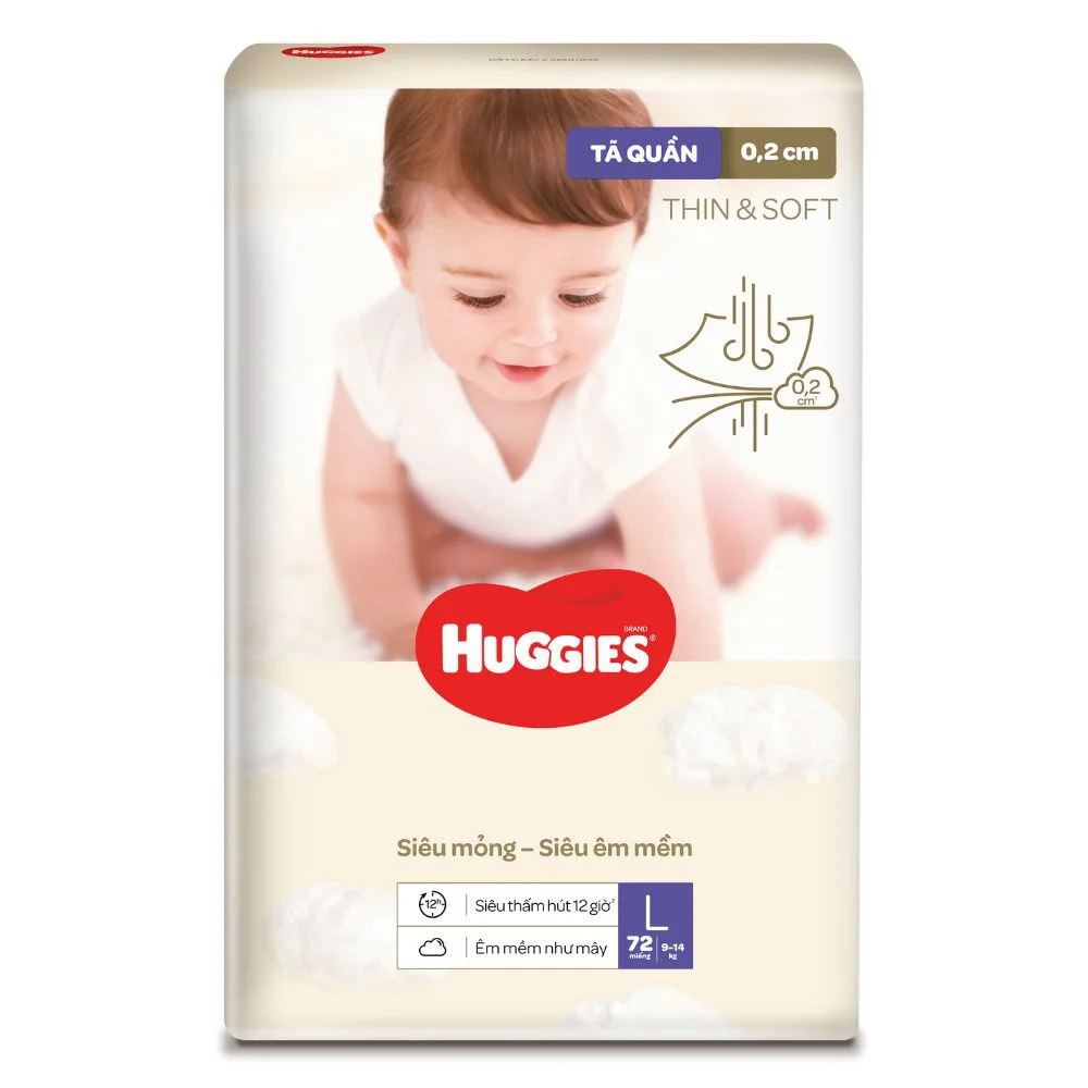 Tã quần Huggies Thin & Soft  (L, 9-14kg, 72 miếng)