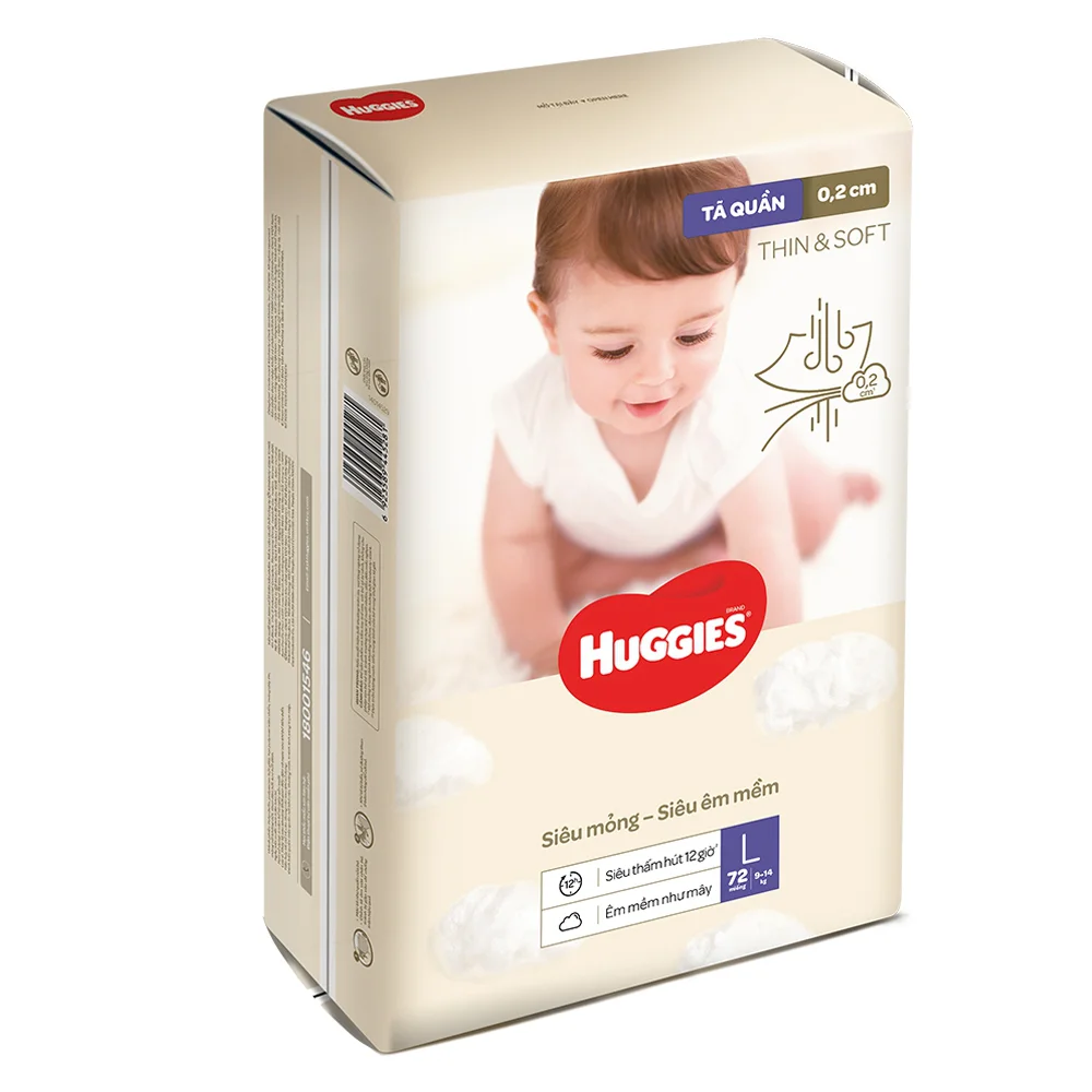 Tã quần Huggies Thin & Soft  (L, 9-14kg, 72 miếng)