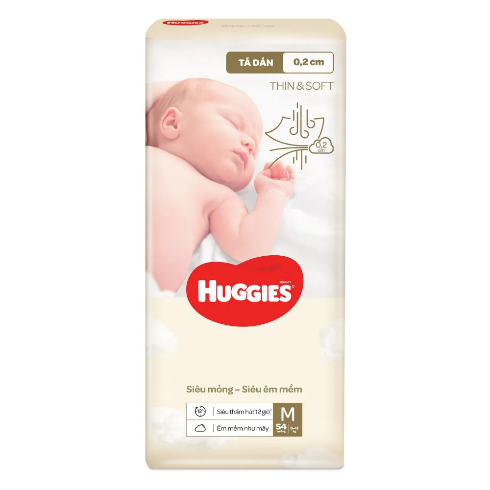Tã dán Huggies Thin & Soft  (M, 6-11kg, 54 miếng)