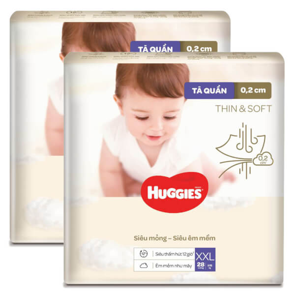 Combo 2 Tã quần Huggies Thin & Soft  (XXL, >15kg, 28 miếng)