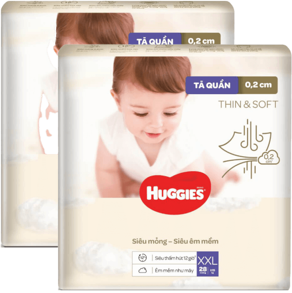 Combo 2 Tã quần Huggies Thin & Soft (XXL, >15kg, 28 miếng)