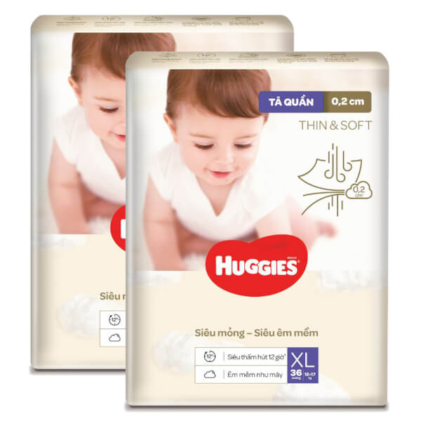 Combo 2 Tã quần Huggies Thin & Soft  (XL, 12-17kg, 36 miếng)