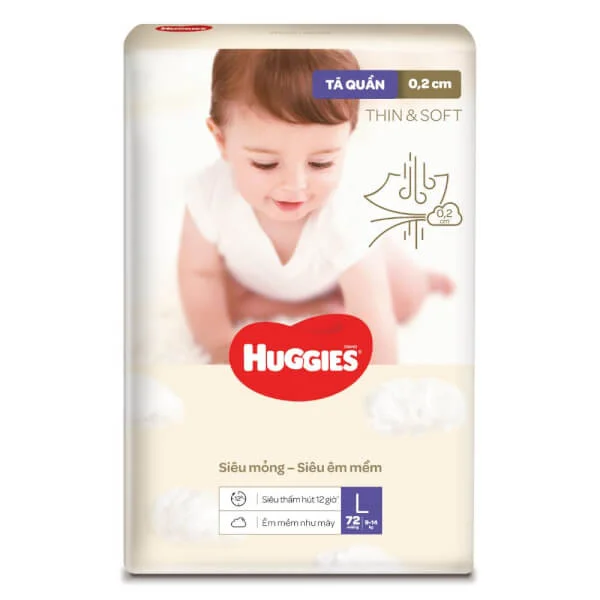Combo 2 Tã quần Huggies Thin & Soft  (L, 9-14kg, 72 miếng)