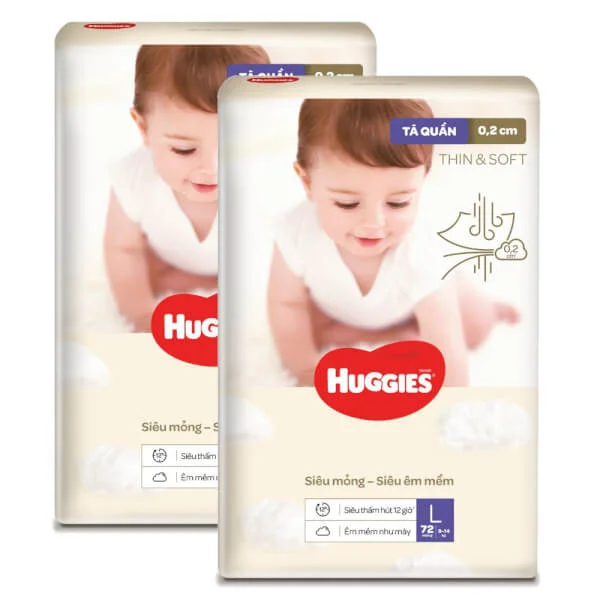 Combo 2 Tã quần Huggies Thin & Soft  (L, 9-14kg, 72 miếng)