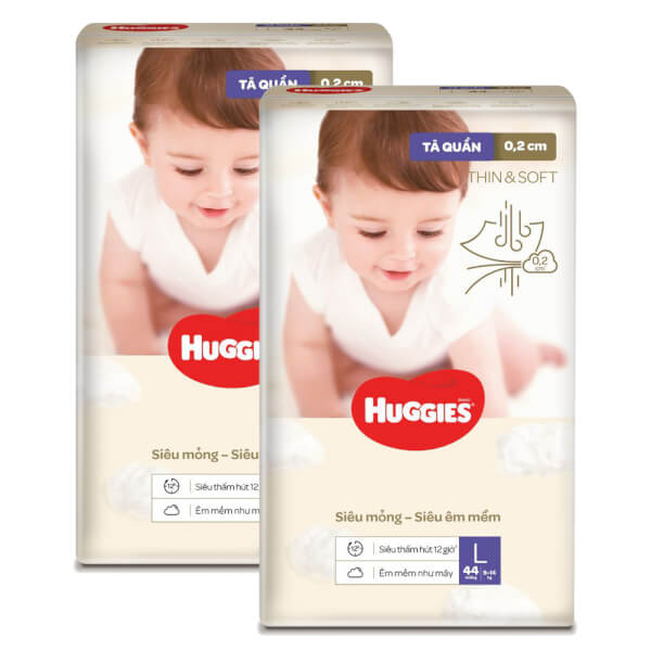 Combo 2 Tã quần Huggies Thin & Soft  (L, 9-14kg, 44 miếng)