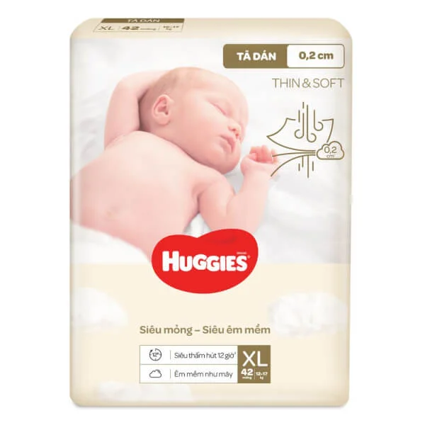 Combo 2 Tã dán Huggies Thin & Soft  (XL, 12-17kg, 42 miếng)