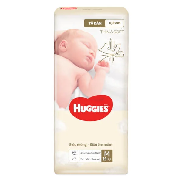 Combo 2 Tã dán Huggies Thin & Soft  (M, 6-11kg, 54 miếng)