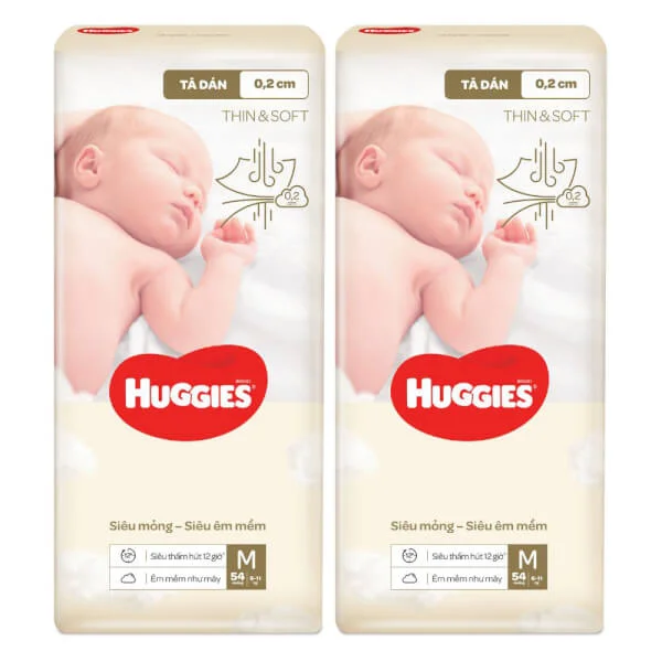 Combo 2 Tã dán Huggies Thin & Soft  (M, 6-11kg, 54 miếng)