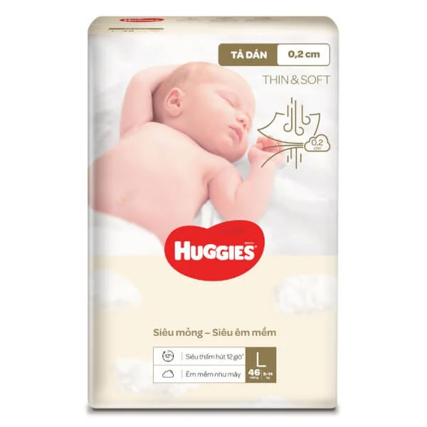 Combo 2 Tã dán Huggies Thin & Soft  (L, 9-14kg, 46 miếng)