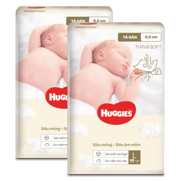 Combo 2 Tã dán Huggies Thin & Soft  (L, 9-14kg, 46 miếng)