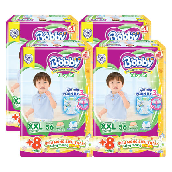 Combo 4 Tã quần Bobby size XXL, 56 miếng + 8 miếng