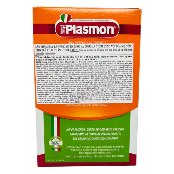 Bột Ăn dặm Plasmon Vị Sữa Bánh Quy Nghiền 250g cho bé từ 6 tháng tuổi trở lên