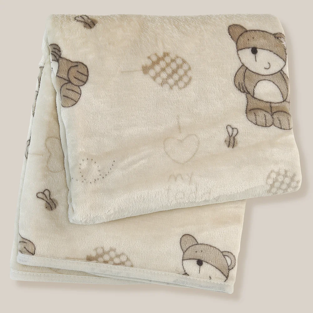 Chăn bông 2 lớp cho bé hình gấu Animo B2203_NK018 (75x100cm,Kem)