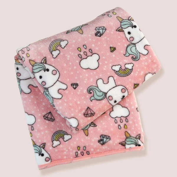 Chăn bông 2 lớp cho bé kì lân Animo B2203_NK017 (75x100cm,Hồng)