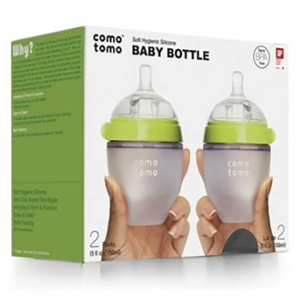 Bộ hai bình sữa silicone Comotomo 150ml - Xanh