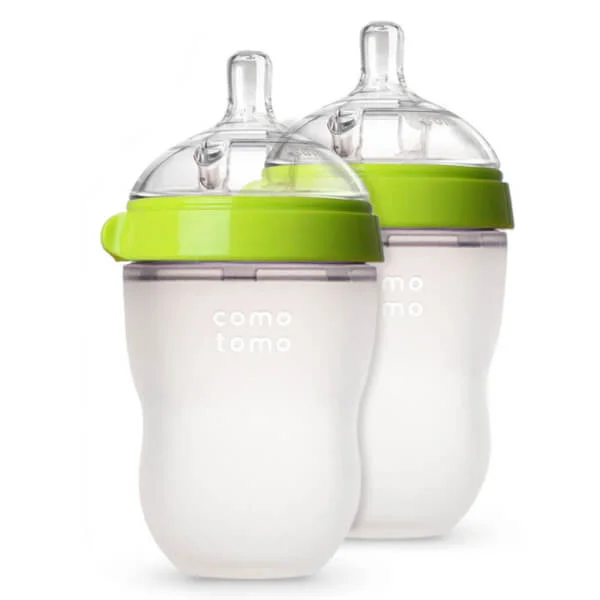 Bộ hai bình sữa silicone Comotomo 250ml - Xanh