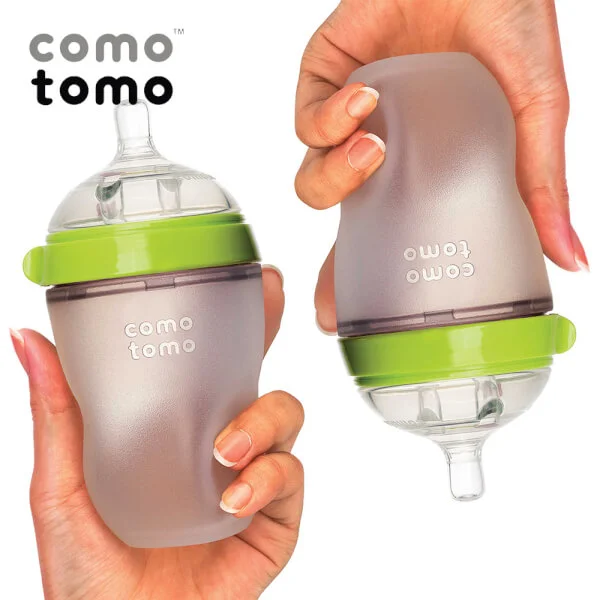 Bộ hai bình sữa silicone Comotomo 250ml - Xanh