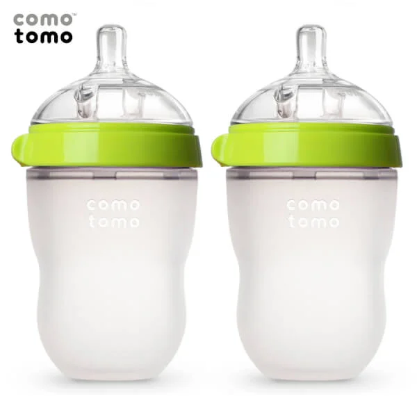 Bộ hai bình sữa silicone Comotomo 250ml - Xanh