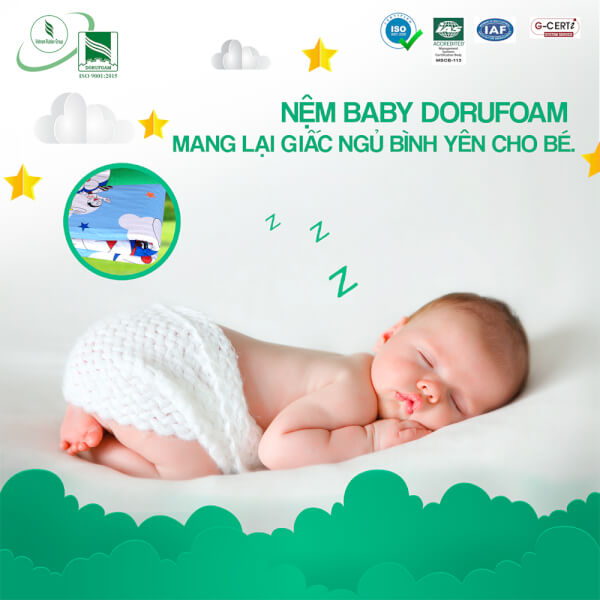 Nệm cao su thiên nhiên Dorufoam B2201_ĐP006 (60x110cm, Xanh)