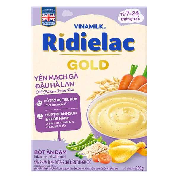 Bột ăn dặm Ridielac Gold Yến mạch gà đậu hà lan HG 200g