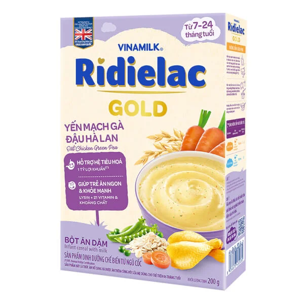 Bột ăn dặm Ridielac Gold Yến mạch gà đậu hà lan HG 200g