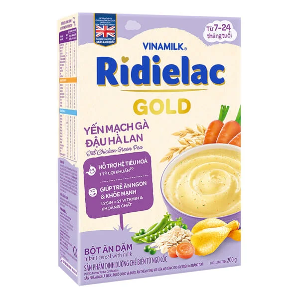 Bột ăn dặm Ridielac Gold Yến mạch gà đậu hà lan HG 200g