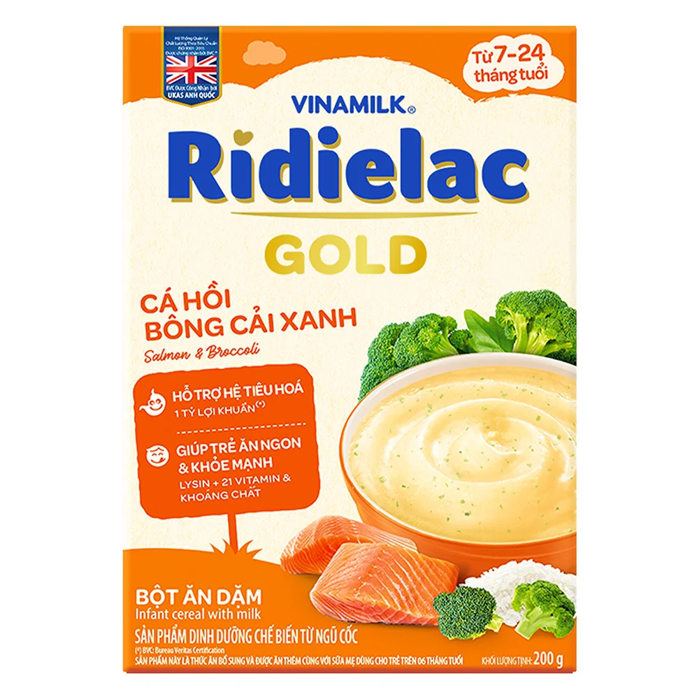 Bột ăn dặm Ridielac Gold Cá hồi bông cải xanh HG 200g