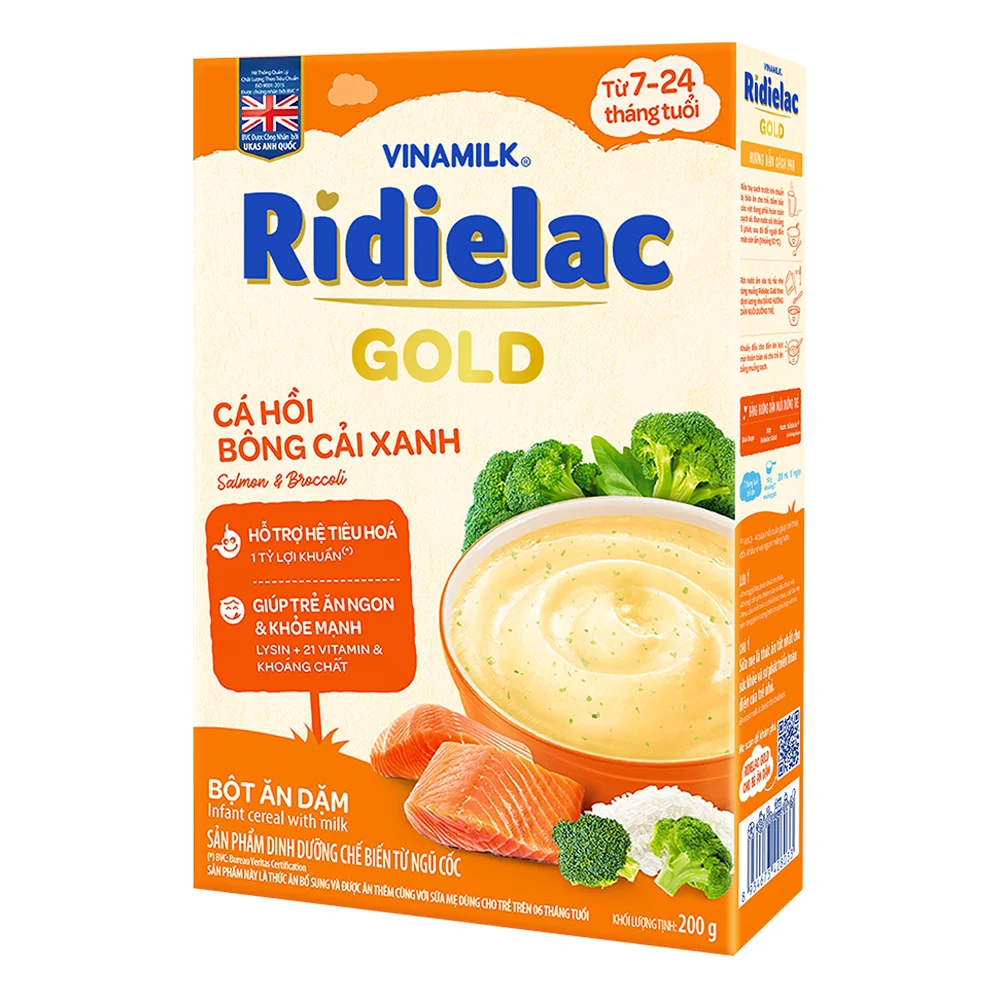 Bột ăn dặm Ridielac Gold Cá hồi bông cải xanh HG 200g