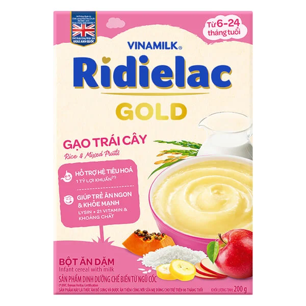 Bột ăn dặm Ridielac Gold Gạo trái cây HG 200g