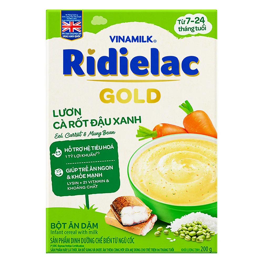Bột ăn dặm Ridielac Gold Lươn cà rốt đậu xanh HG 200g
